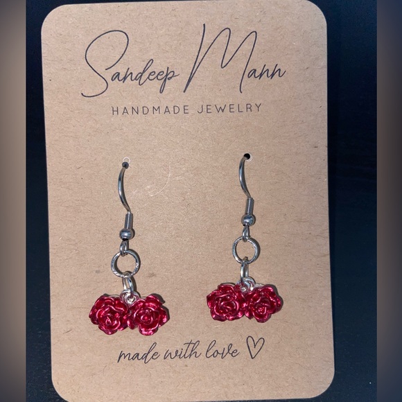 Red rose earrings - Picture 5 of 5